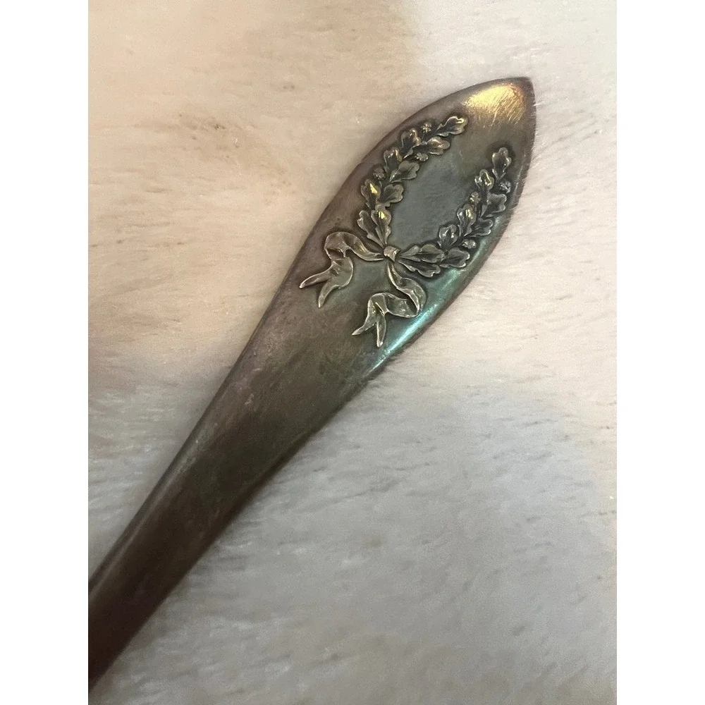 Rockford Silver Plate Cold Meat Fork Laurel Wreath Ribbon Victorian Edwardian